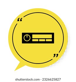Black Car Audio icon isolated on white background. Fm radio car audio icon. Yellow speech bubble symbol. Vector