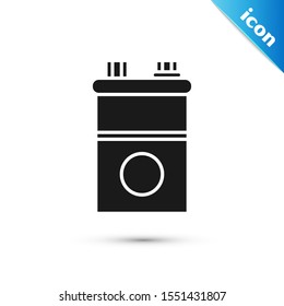 Black Car battery icon isolated on white background. Accumulator battery energy power and electricity accumulator battery.  Vector Illustration