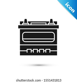 Black Car battery icon isolated on white background. Accumulator battery energy power and electricity accumulator battery.  Vector Illustration