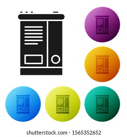 Black Car battery icon isolated on white background. Accumulator battery energy power and electricity accumulator battery. Set icons colorful circle buttons. Vector Illustration