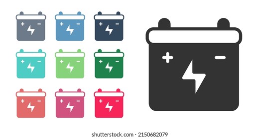 Black Car battery icon isolated on white background. Accumulator battery energy power and electricity accumulator battery. Set icons colorful. Vector