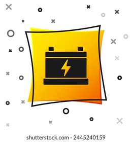 Black Car battery icon isolated on white background. Accumulator battery energy power and electricity accumulator battery. Yellow square button. Vector