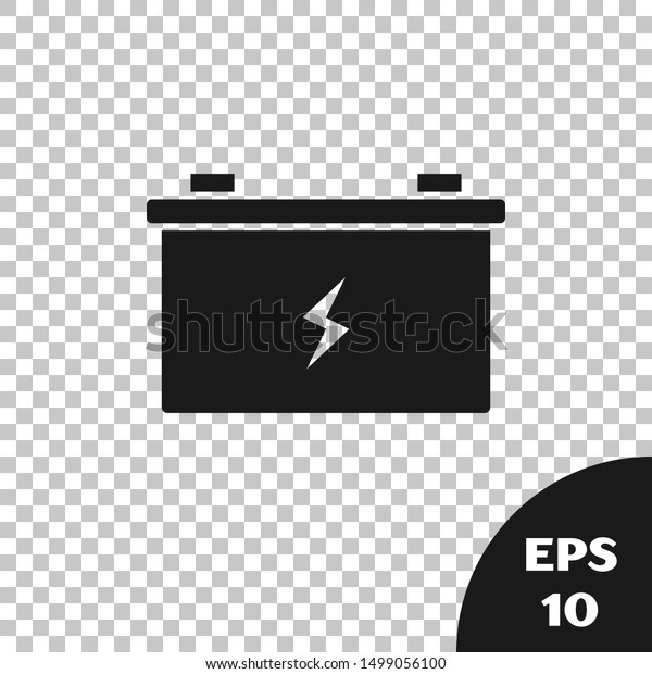 Black Car battery icon isolated on\
transparent background. Accumulator battery energy power and\
electricity accumulator battery.  Vector\
Illustration