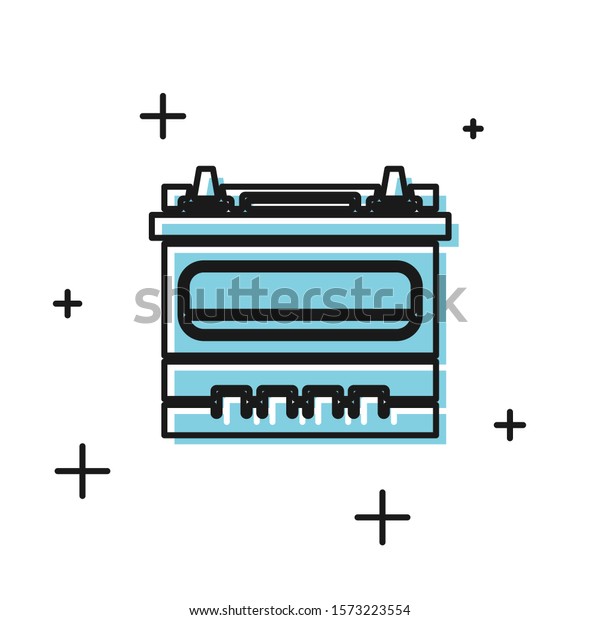 Black Car battery icon isolated on white\
background. Accumulator battery energy power and electricity\
accumulator battery.  Vector\
Illustration