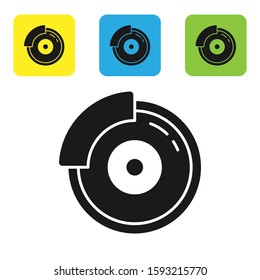 Black Car brake disk with caliper icon isolated on white background. Set icons colorful square buttons. Vector Illustration