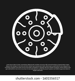 Black Car brake disk with caliper icon isolated on black background.  Vector Illustration