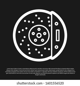 Black Car brake disk with caliper icon isolated on black background.  Vector Illustration