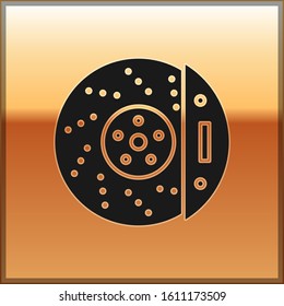 Black Car brake disk with caliper icon isolated on gold background.  Vector Illustration