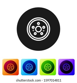 Black Car brake disk icon isolated on white background. Set icons in color square buttons. Vector Illustration