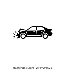 A black car with a damaged front end and a burst of energy