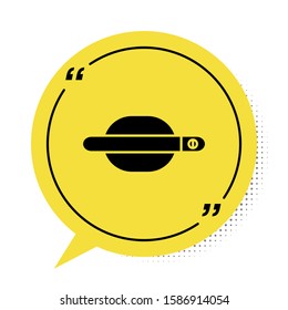 Black Car door handle icon isolated on white background. Yellow speech bubble symbol. Vector Illustration