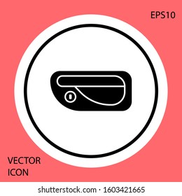 Black Car door handle icon isolated on red background. White circle button. Vector Illustration