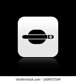 Black Car door handle icon isolated on black background. Silver square button. Vector Illustration