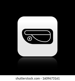 Black Car door handle icon isolated on black background. Silver square button. Vector Illustration