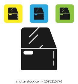 Black Car door icon isolated on white background. Set icons colorful square buttons. Vector Illustration