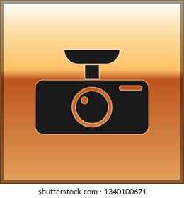 Black Car DVR icon isolated on gold background. Car digital video recorder icon. Vector Illustration