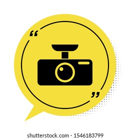 Black Car DVR icon isolated on white background. Car digital video recorder icon. Yellow speech bubble symbol. Vector Illustration