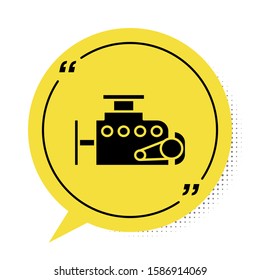 Black Car engine icon isolated on white background. Yellow speech bubble symbol. Vector Illustration