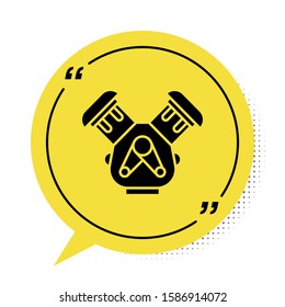 Black Car engine icon isolated on white background. Yellow speech bubble symbol. Vector Illustration
