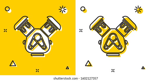 Black Car engine icon isolated on yellow and white background. Random dynamic shapes. Vector Illustration