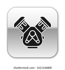 Black Car engine icon isolated on white background. Silver square button. Vector Illustration