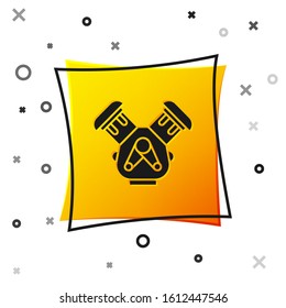 Black Car engine icon isolated on white background. Yellow square button. Vector Illustration