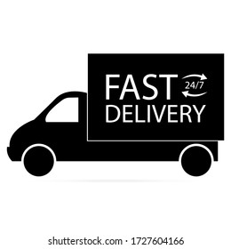  Black car, fast delivery icon on white background. Vector illustration.Flat icon.