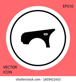 Black Car fender icon isolated on red background. White circle button. Vector Illustration
