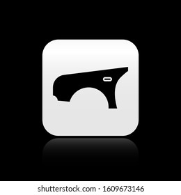 Black Car fender icon isolated on black background. Silver square button. Vector Illustration