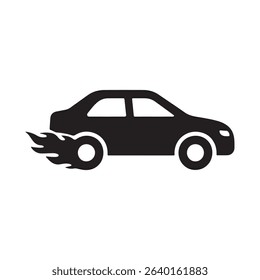 A black car with flames coming from the back tire