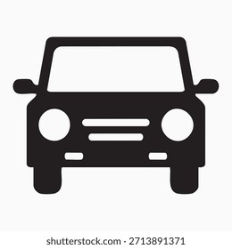 Black Car Front View Icon – Minimal Automobile Silhouette, Transportation Vehicle Symbol, Flat Vector Illustration