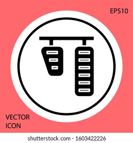 Black Car gas and brake pedals icon isolated on red background. White circle button. Vector Illustration