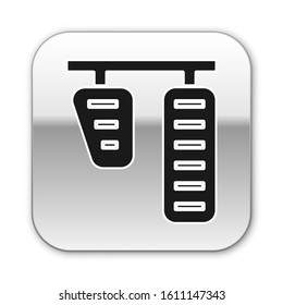 Black Car gas and brake pedals icon isolated on white background. Silver square button. Vector Illustration