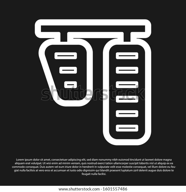 Black Car gas and brake pedals icon isolated\
on black background.  Vector\
Illustration