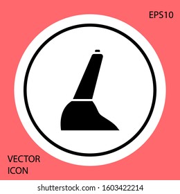 Black Car handbrake icon isolated on red background. Parking brake lever. White circle button. Vector Illustration