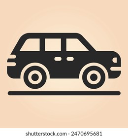 Black car icon, boxy design on beige background.