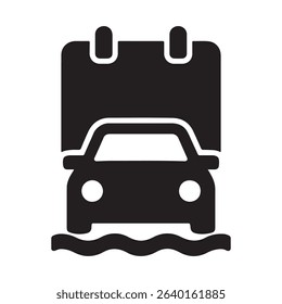 Black car icon with calendar and waves underneath it