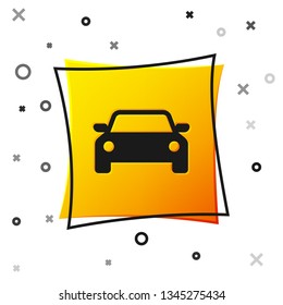 Black Car icon isolated on white background. Yellow square button. Vector Illustration