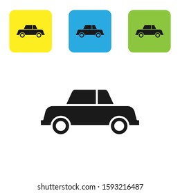 Black Car icon isolated on white background. Set icons colorful square buttons. Vector Illustration