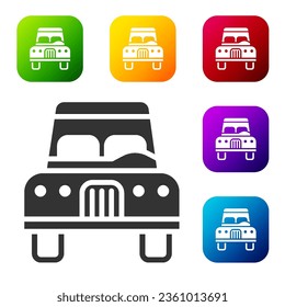 Black Car icon isolated on white background. Front view. Set icons in color square buttons. Vector