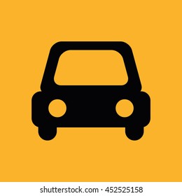 Black car icon vector. Yellow background