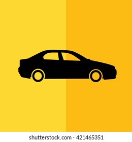 Black car icon. Yellow background