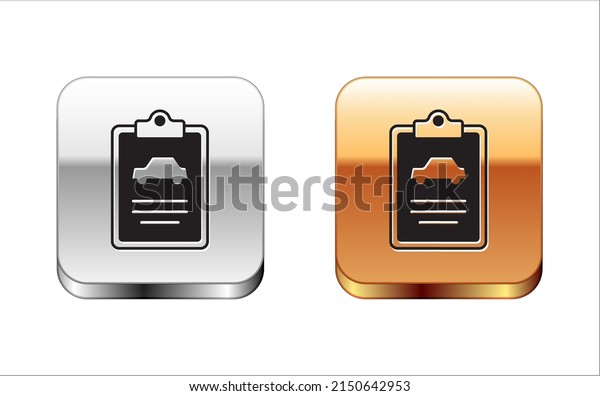 Black Car\
inspection icon isolated on white background. Car service. Silver\
and gold square buttons.\
Vector