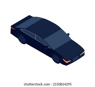 Black car in isometric style on white background 3d vector illustration