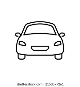 Black Car Line Icon. Classic Automotive Linear Sign. Modern Shape of Auto Vehicle Transport Outline Icon. Automobile Symbol in Front View Pictogram. Editable Stroke. Isolated Vector Illustration.