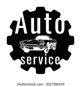 Logo de coche negro con descripción de servicio automático.  Puede ser utilizado por una empresa, taller de reparación de automóviles, mecánico experto, taller de reparación de automóviles, accesorios para automóviles y más. Logo del vector.