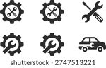 Black car maintenance icons set with gear and tool vector illustration