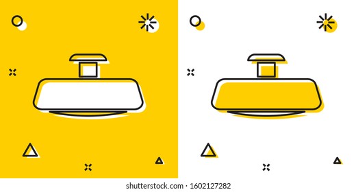 Black Car mirror icon isolated on yellow and white background. Random dynamic shapes. Vector Illustration