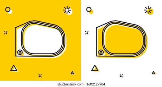 Black Car mirror icon isolated on yellow and white background. Random dynamic shapes. Vector Illustration
