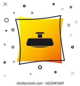 Black Car mirror icon isolated on white background. Yellow square button. Vector Illustration